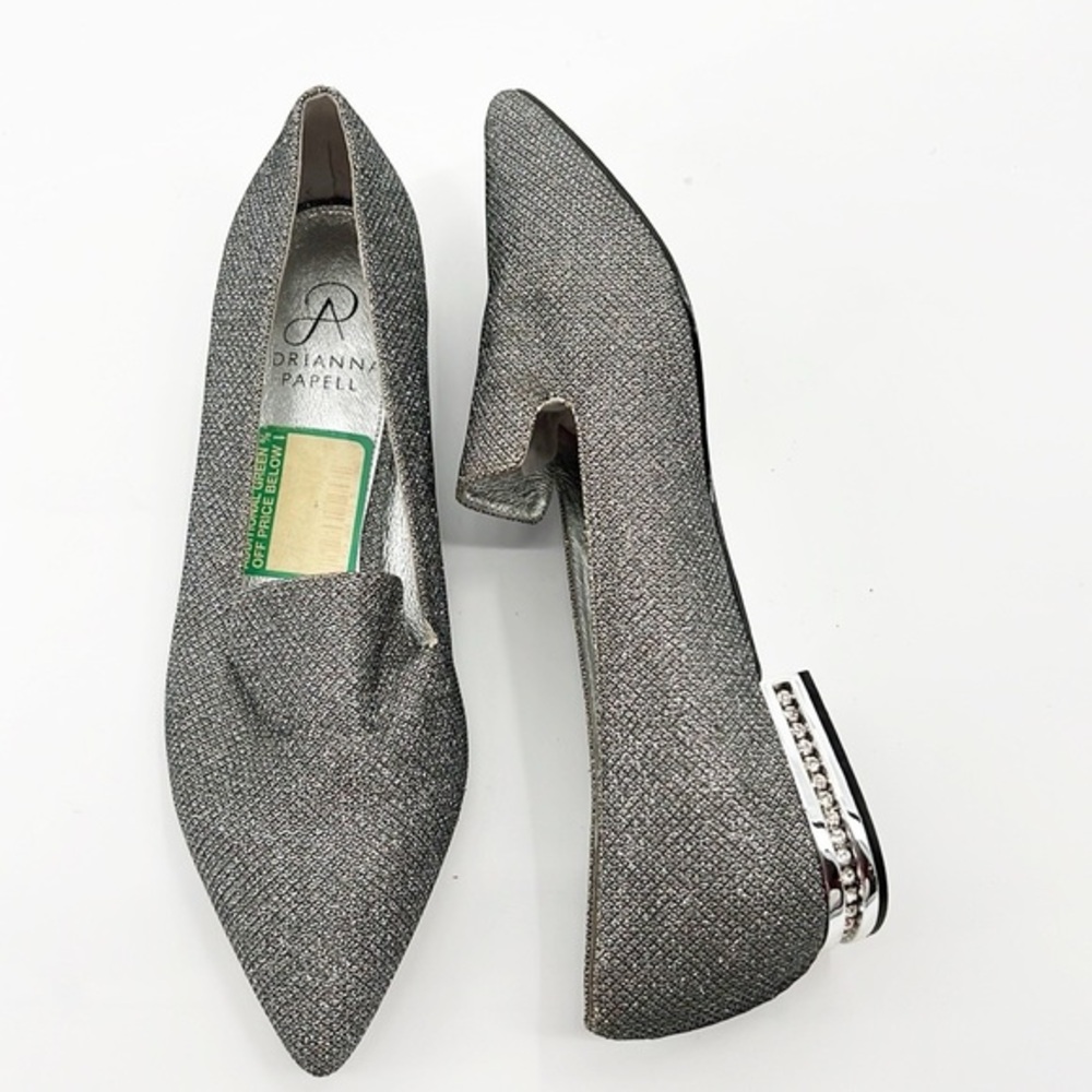 Adrianna Papell "Taylor" Crystal Heel Slip-On Loafer Sz 6 Gunmetal Silver